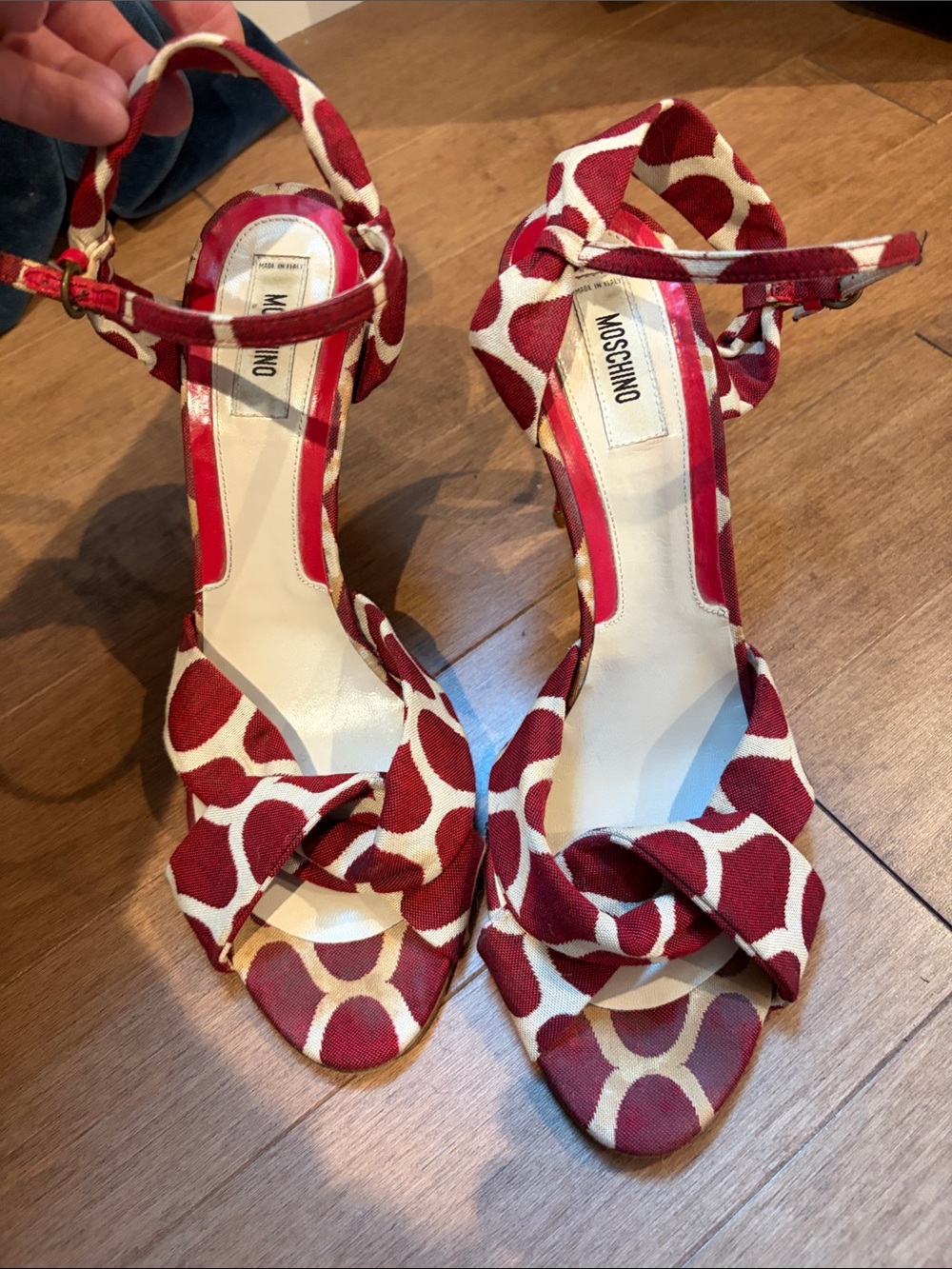 Moschino Red and Cream Knotted Ankle-Strap Heels 9.5